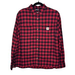 Carhartt Red Black Plaid Rugged Flex Flannel Button-Up Shirt Outdoors M